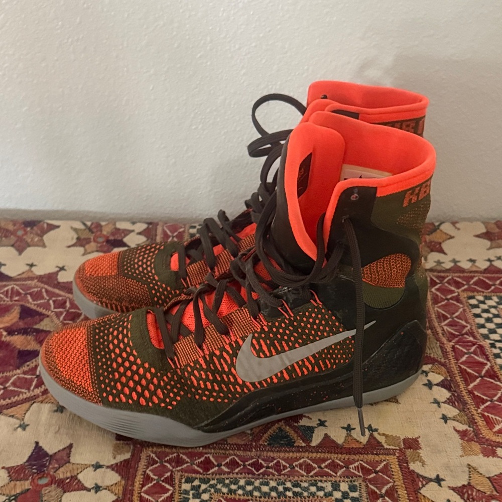 Kobe IX 9 Nike High-Top Flyknit Basketball Shoes - Orange & Olive